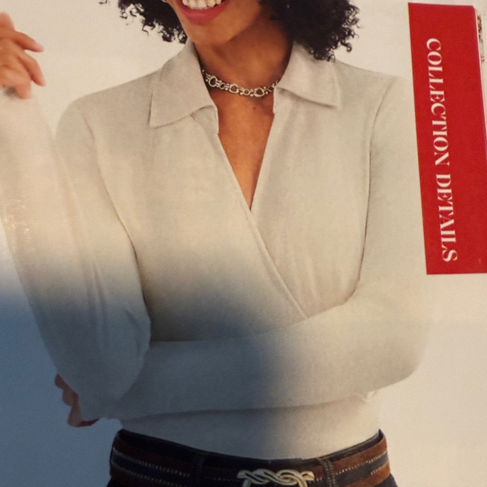 CAbi Cream Long Sleeve Crossover Top